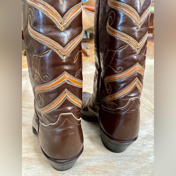 Vintage Tony Lama Western Boots | Women’s 7 | Leather | Brown Orange & Yellow - Picture 5 of 9